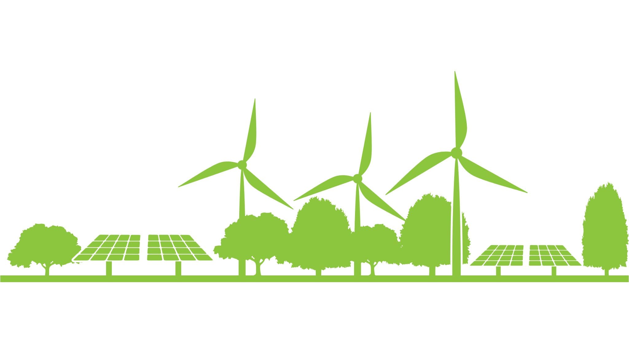 Graphic of green energy RES, on a white background.